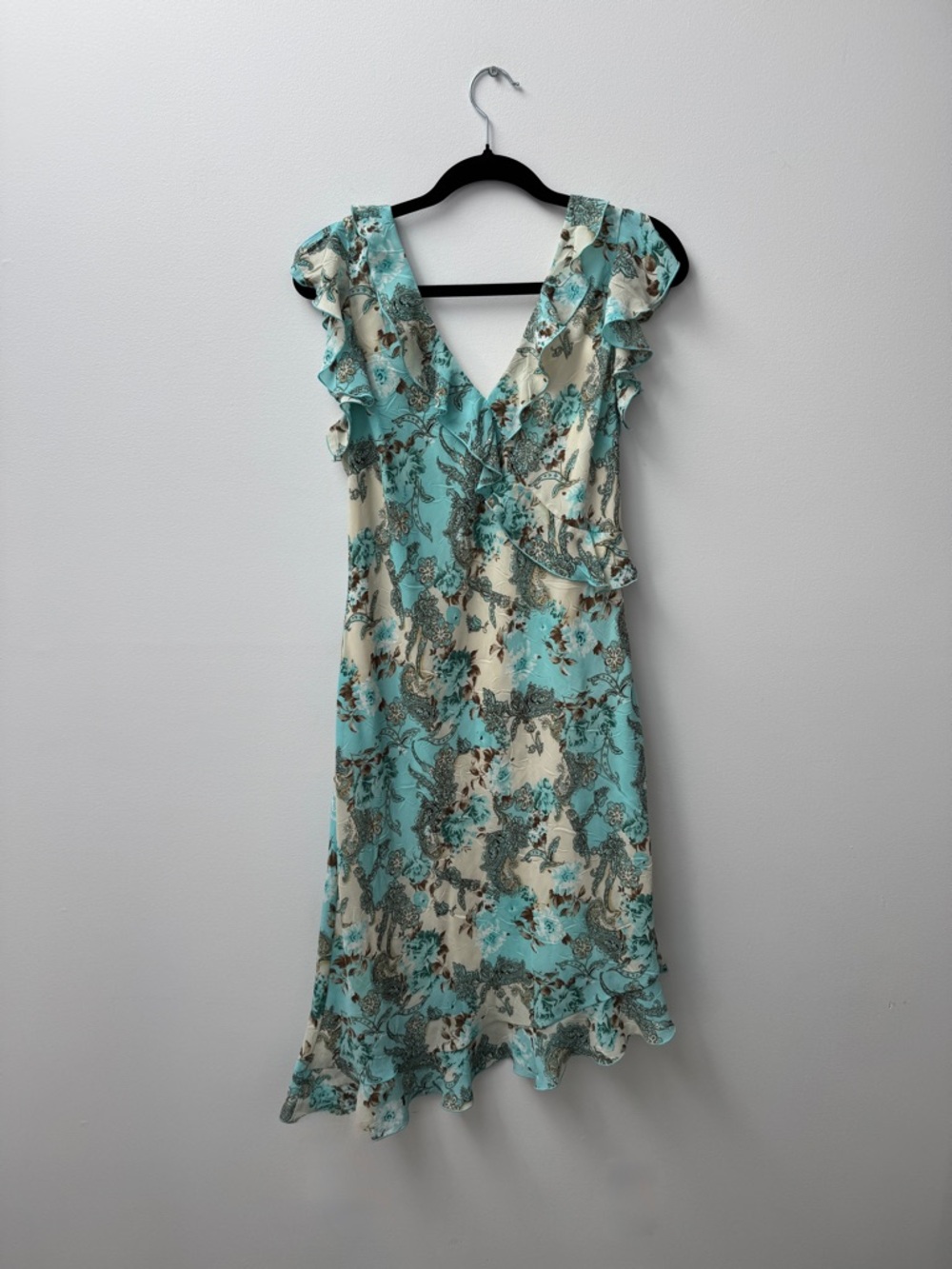 Jessica Aqua and Cream Floral Wrap Midi Dress